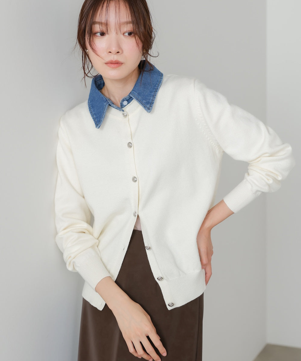 衿デニムドッキングニットカーディガン