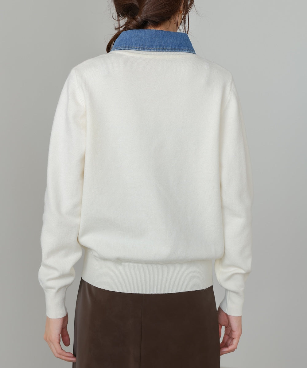 衿デニムドッキングニットカーディガン