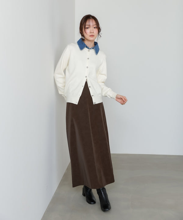 衿デニムドッキングニットカーディガン