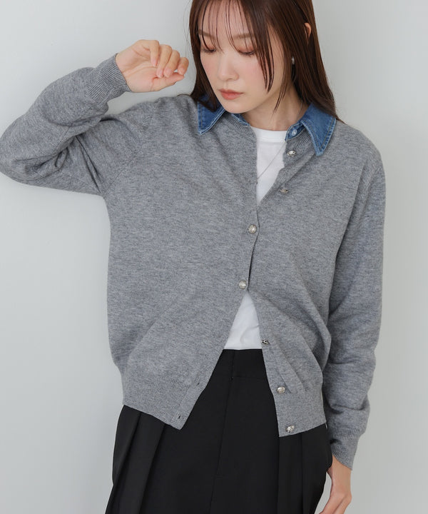 衿デニムドッキングニットカーディガン