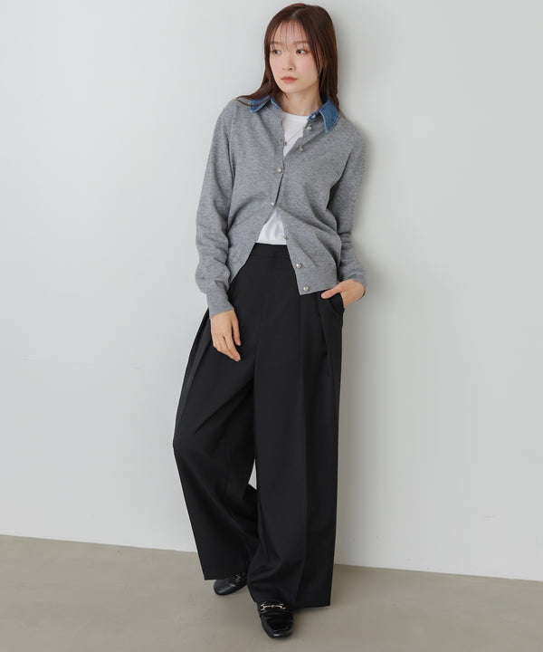 衿デニムドッキングニットカーディガン