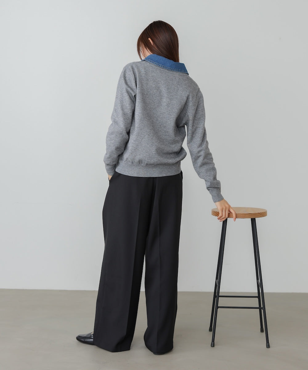 衿デニムドッキングニットカーディガン