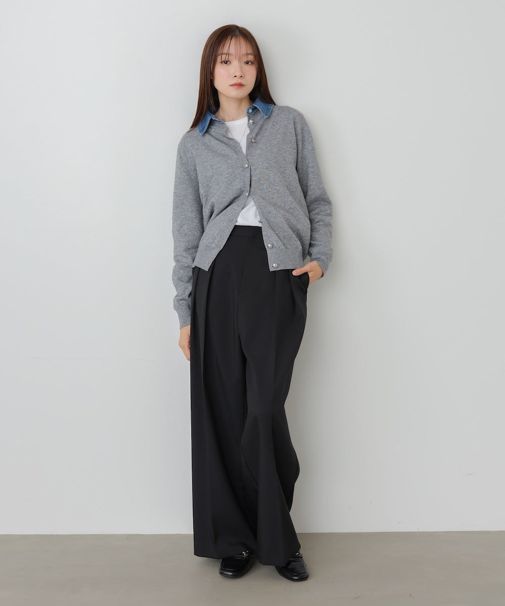 衿デニムドッキングニットカーディガン