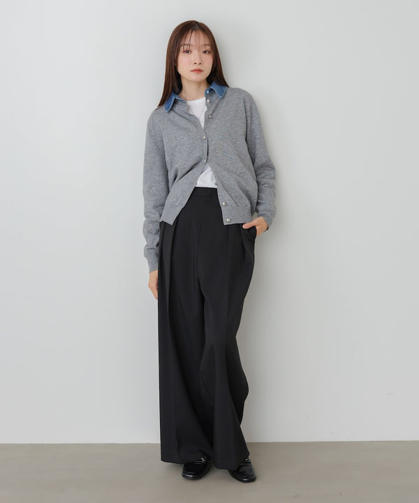 衿デニムドッキングニットカーディガン