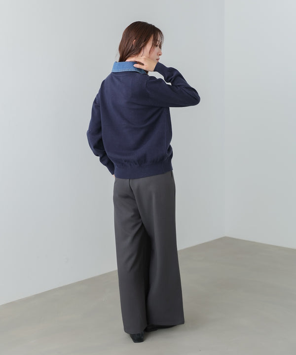 衿デニムドッキングニットカーディガン