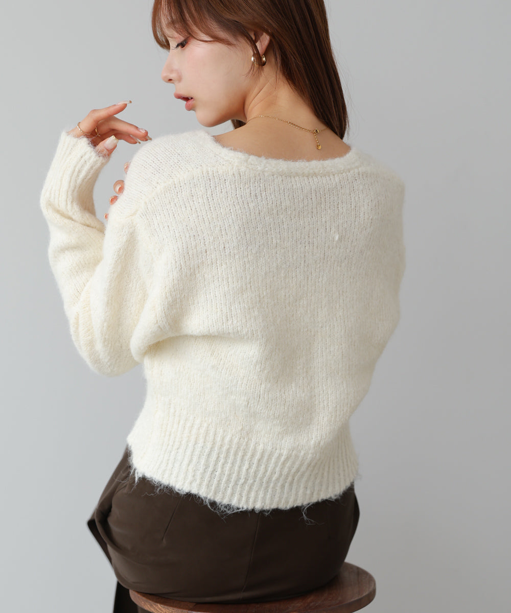 ショートシャギーくるみボタンカーディガン