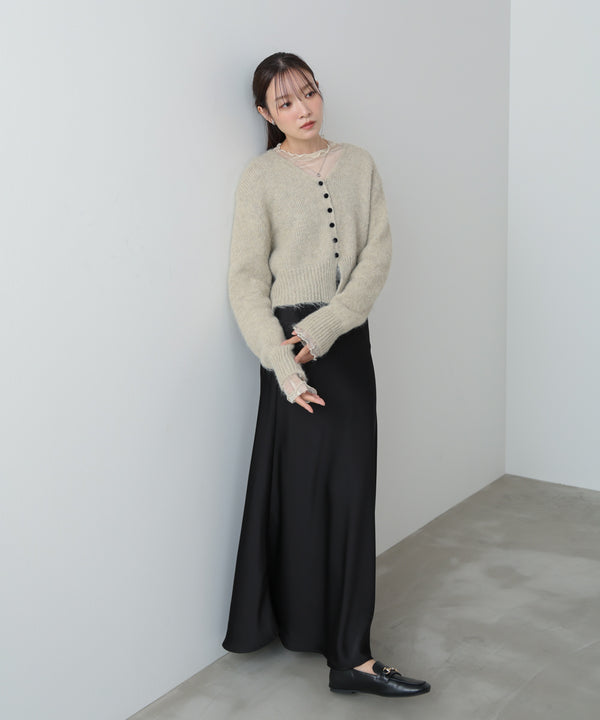 ショートシャギーくるみボタンカーディガン