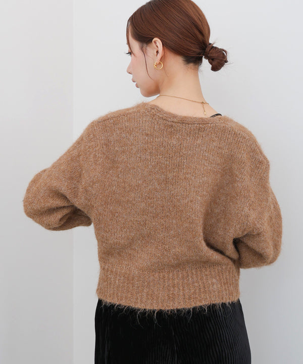 ショートシャギーくるみボタンカーディガン