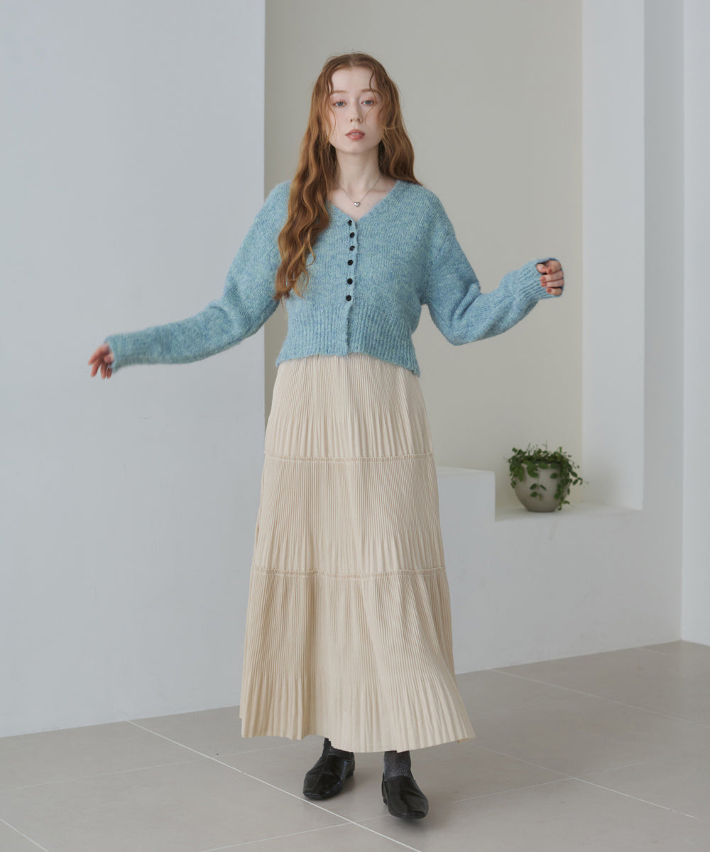 ショートシャギーくるみボタンカーディガン