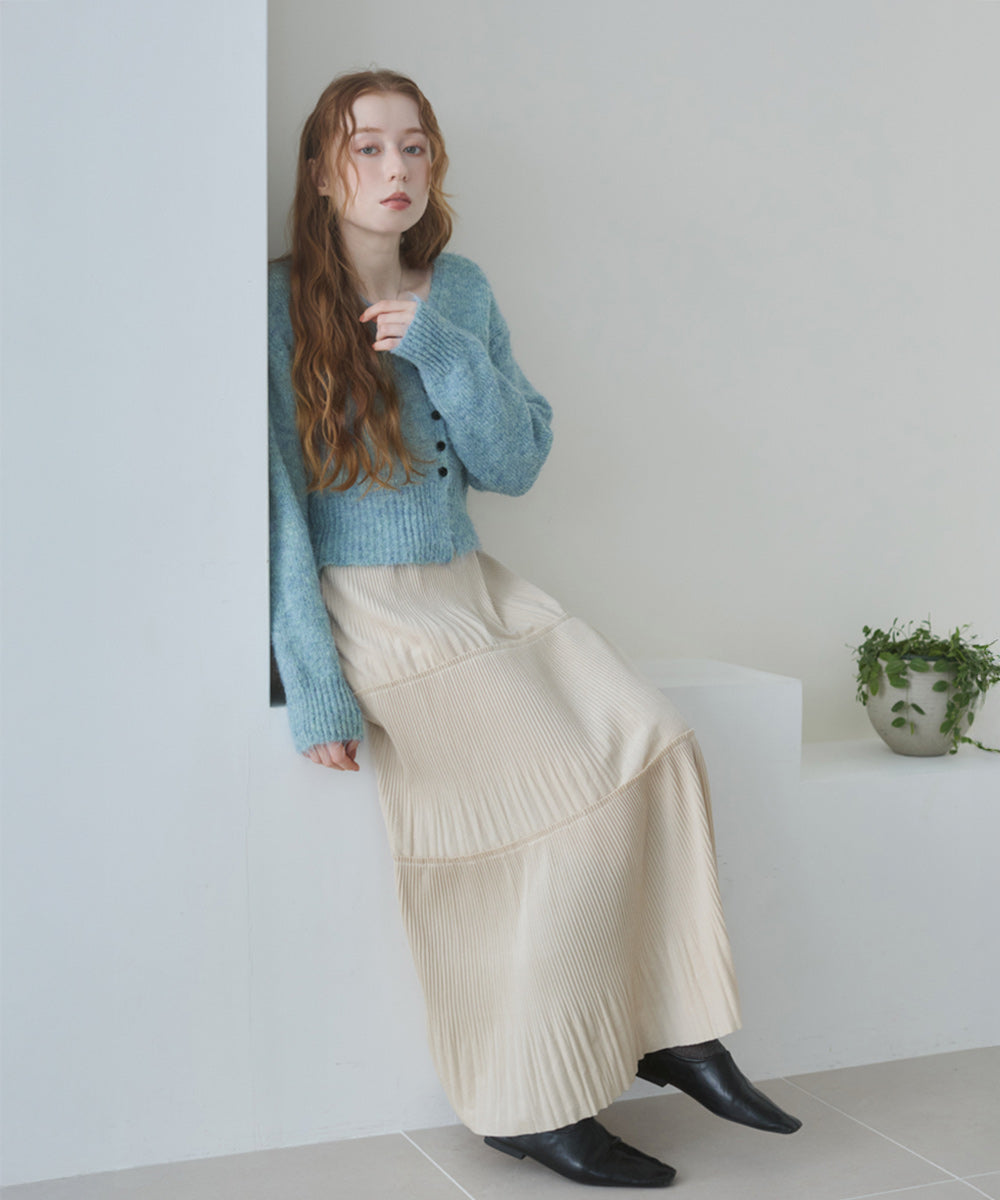 ショートシャギーくるみボタンカーディガン