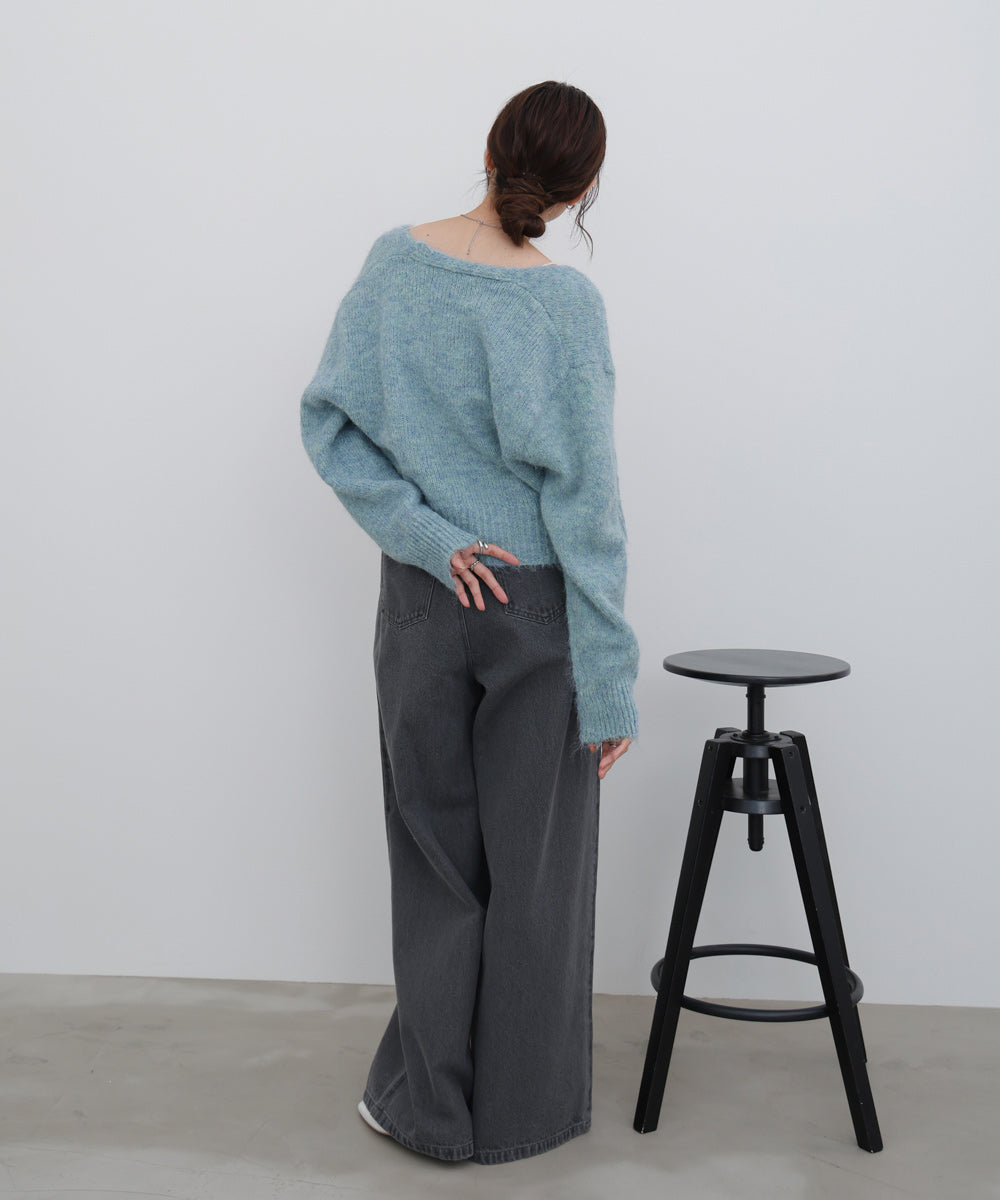 ショートシャギーくるみボタンカーディガン