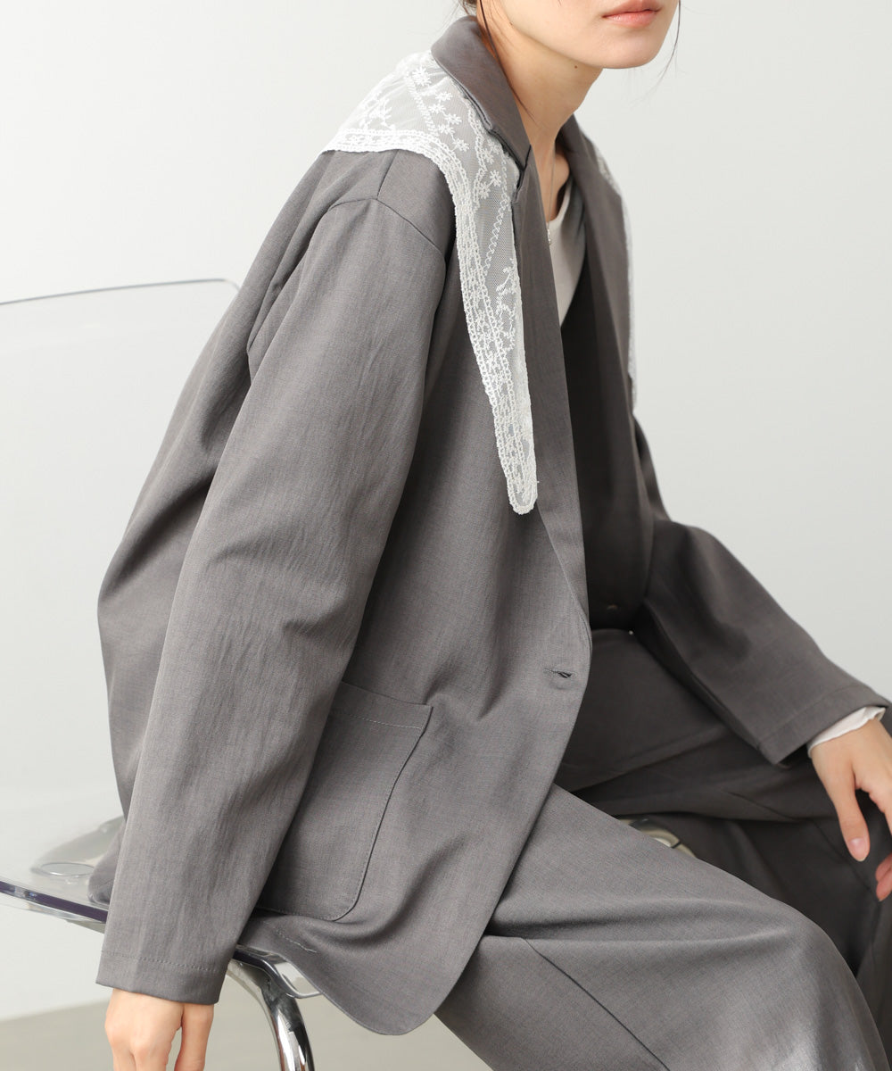 【セットアップ】ゆるシルエットテーラードジャケット+ウエストゴムストレートシルエットパンツ