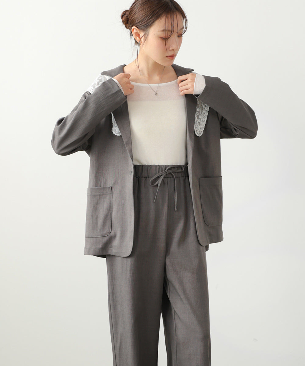 【セットアップ】ゆるシルエットテーラードジャケット+ウエストゴムストレートシルエットパンツ