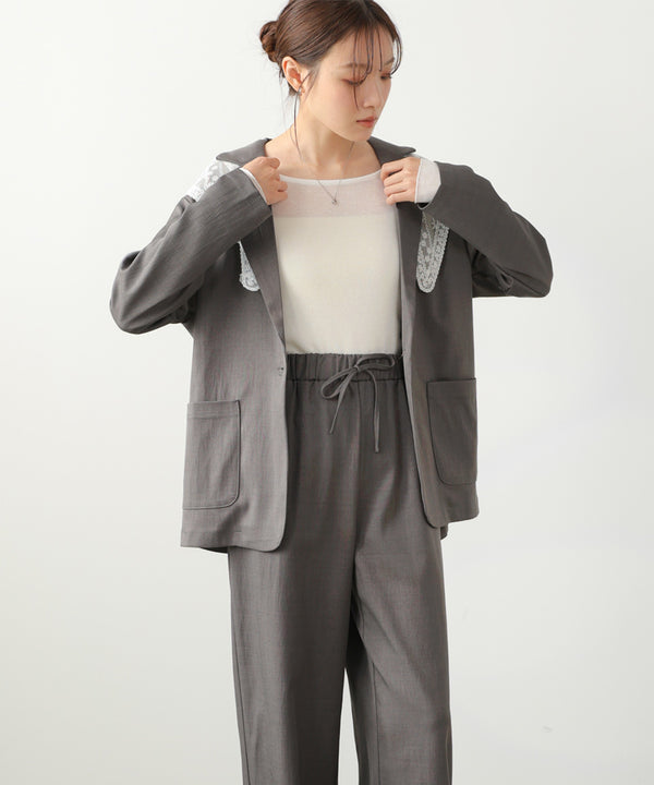 【セットアップ】ゆるシルエットテーラードジャケット+ウエストゴムストレートシルエットパンツ