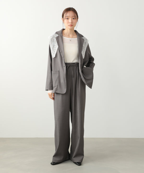 【セットアップ】ゆるシルエットテーラードジャケット+ウエストゴムストレートシルエットパンツ