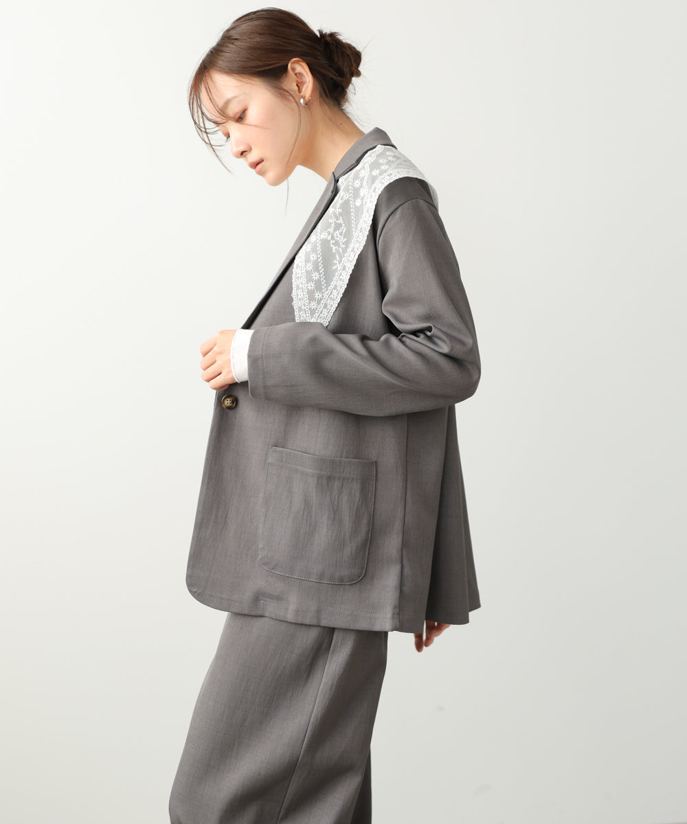 【セットアップ】ゆるシルエットテーラードジャケット+ウエストゴムストレートシルエットパンツ