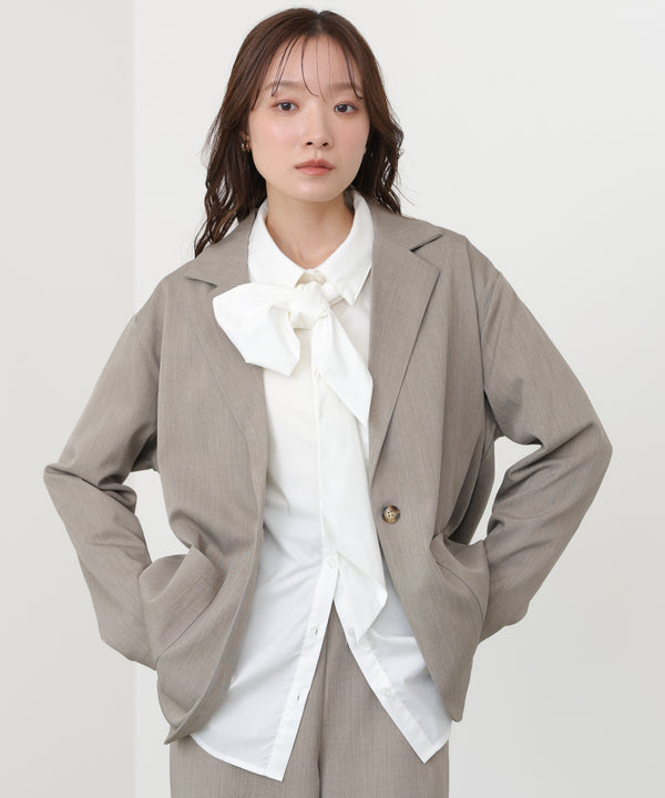 【セットアップ】ゆるシルエットテーラードジャケット+ウエストゴムストレートシルエットパンツ