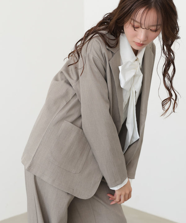 【セットアップ】ゆるシルエットテーラードジャケット+ウエストゴムストレートシルエットパンツ