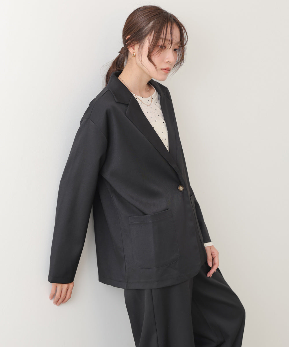 【セットアップ】ゆるシルエットテーラードジャケット+ウエストゴムストレートシルエットパンツ