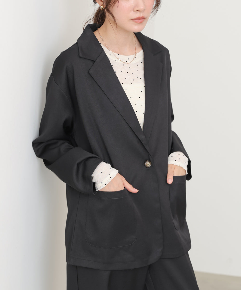【セットアップ】ゆるシルエットテーラードジャケット+ウエストゴムストレートシルエットパンツ