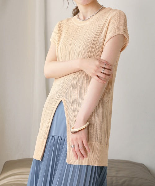 Bab ２ｗａｙランダムリブスリットニットトップス