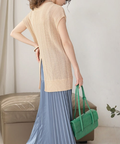 Bab ２ｗａｙランダムリブスリットニットトップス