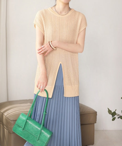 Bab ２ｗａｙランダムリブスリットニットトップス