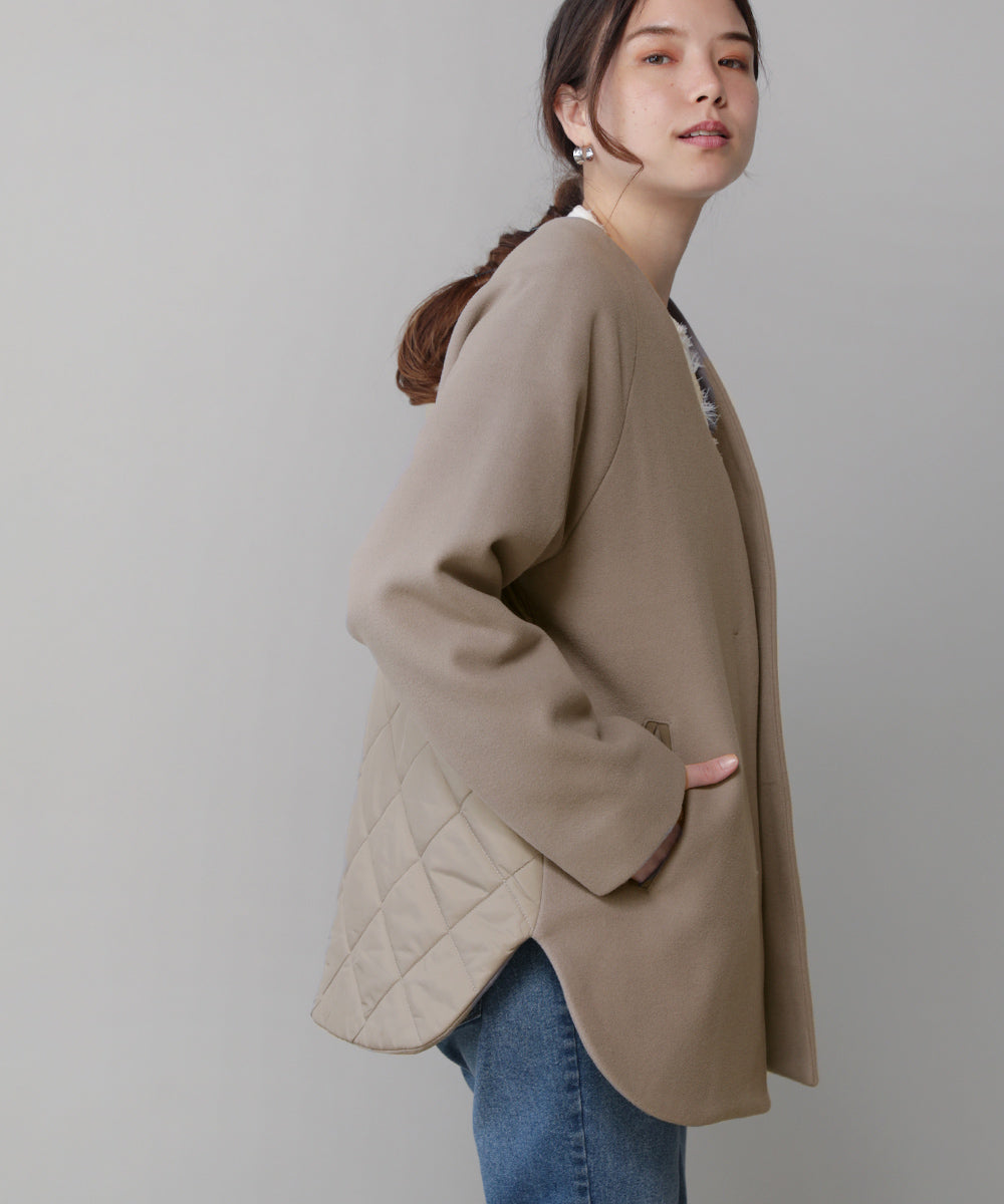 BouJeloud ノーカラーバック切替コート