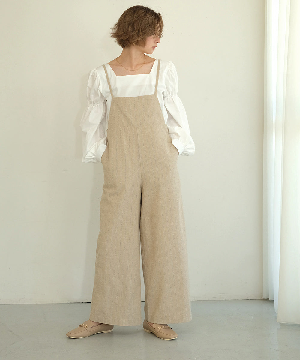 Bab ストライプ柄ストレートサロペット