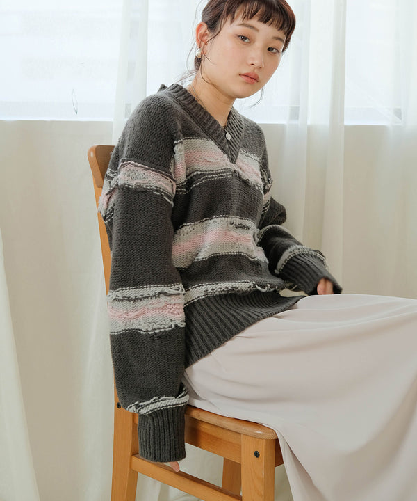 Bab ニュアンスデザインニットプルオーバー