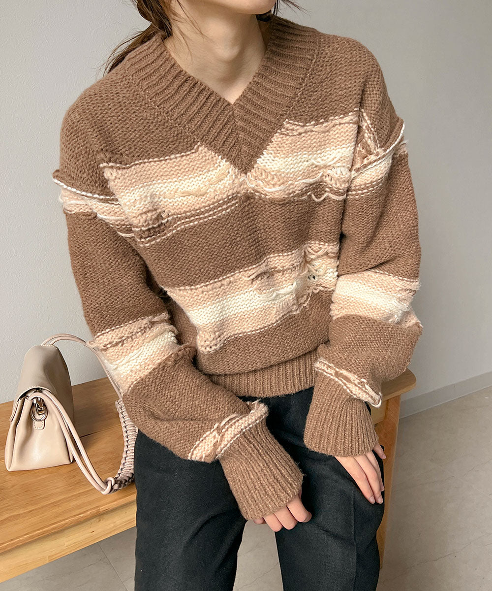 Bab ニュアンスデザインニットプルオーバー