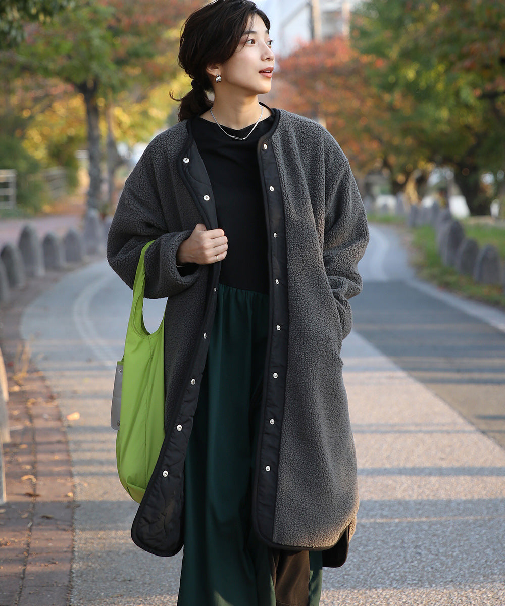 BouJeloud リバーシブルラウンドキルティングコート