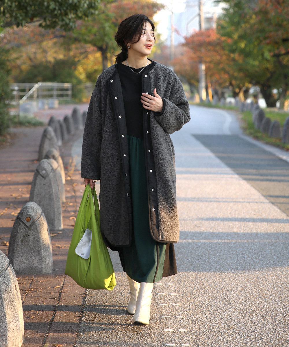 BouJeloud リバーシブルラウンドキルティングコート