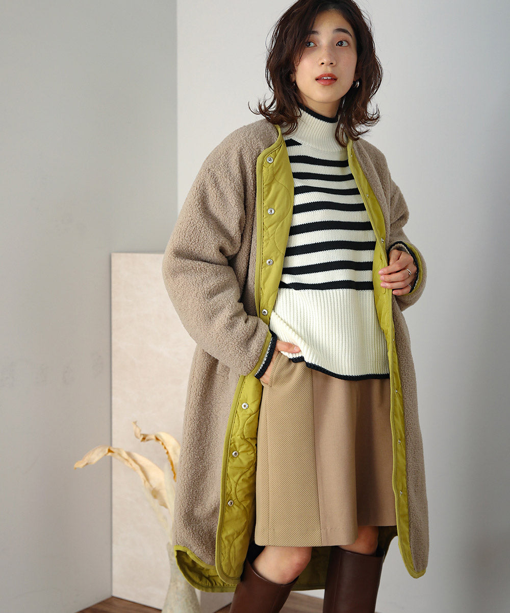 BouJeloud リバーシブルラウンドキルティングコート