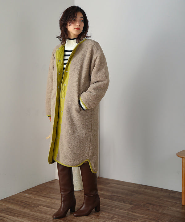 BouJeloud リバーシブルラウンドキルティングコート