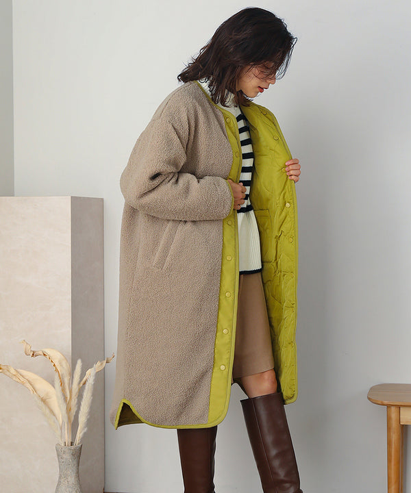 BouJeloud リバーシブルラウンドキルティングコート