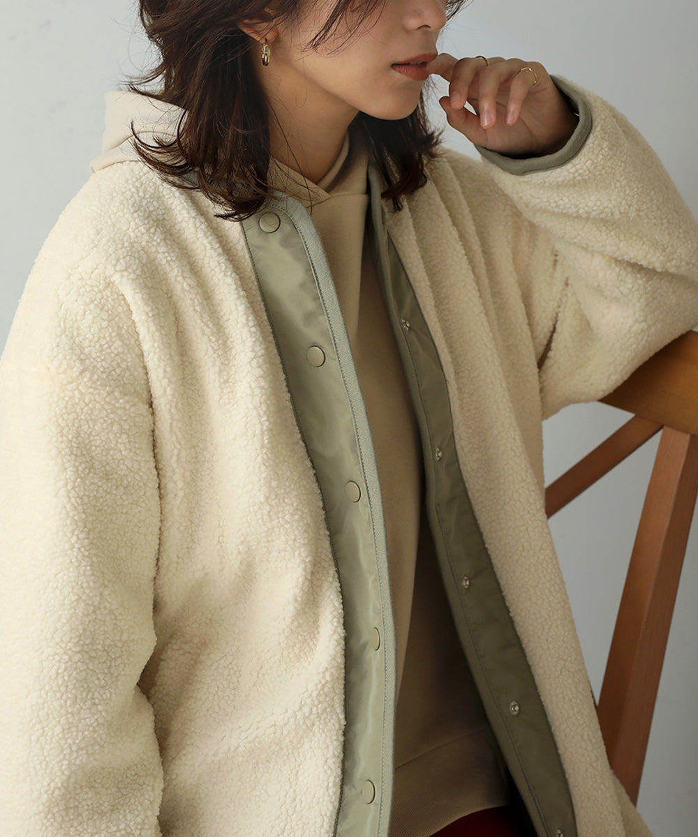 BouJeloud リバーシブルラウンドキルティングコート