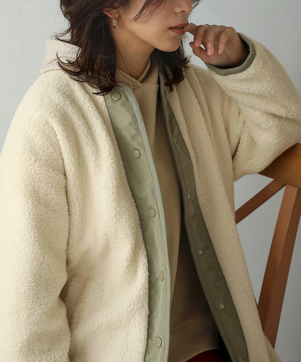 BouJeloud リバーシブルラウンドキルティングコート
