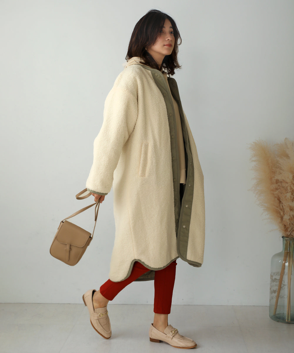 BouJeloud リバーシブルラウンドキルティングコート