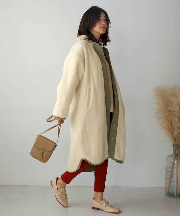 BouJeloud リバーシブルラウンドキルティングコート