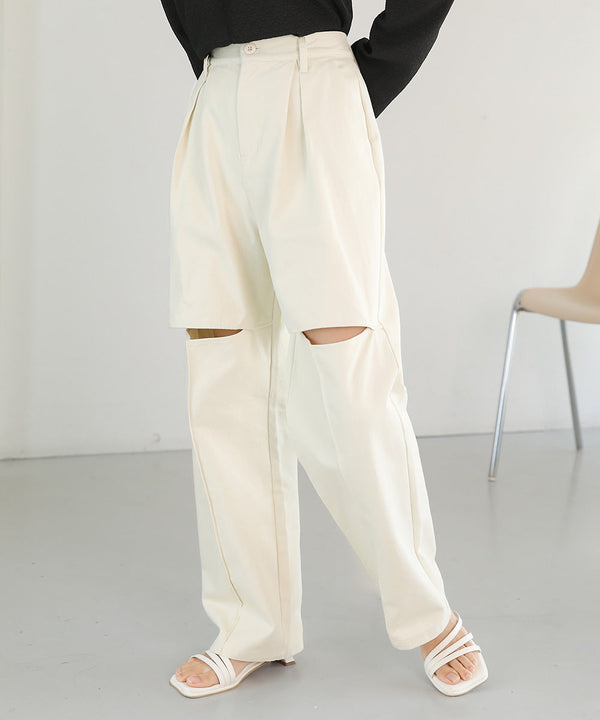 ハイウエスト膝スリットパンツ