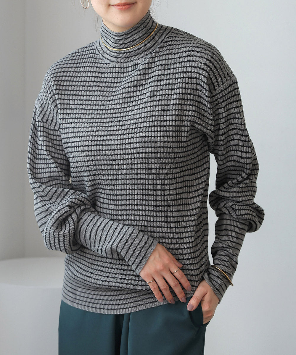 WEB限定]バルーンスリーブモックネックリブプルオーバー