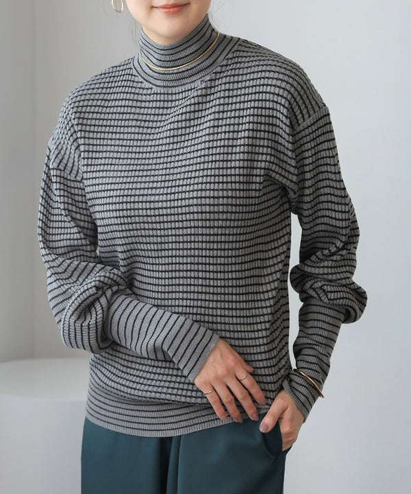 [WEB限定]バルーンスリーブモックネックリブプルオーバー