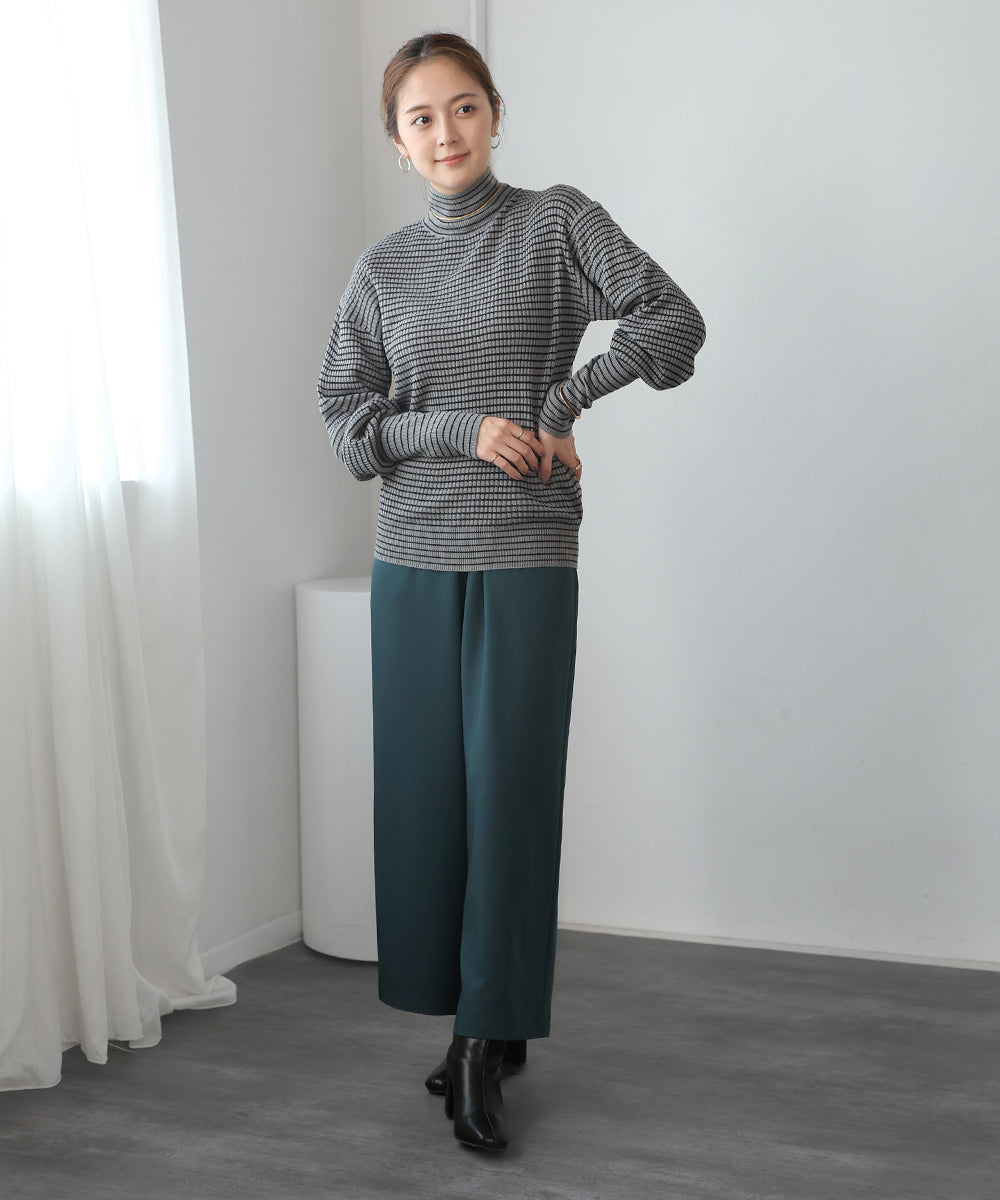 [WEB限定]バルーンスリーブモックネックリブプルオーバー
