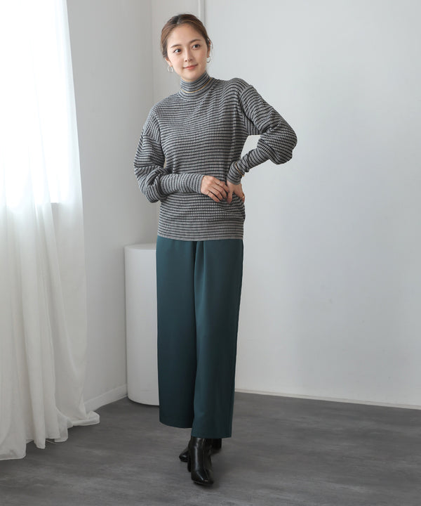 [WEB限定]バルーンスリーブモックネックリブプルオーバー