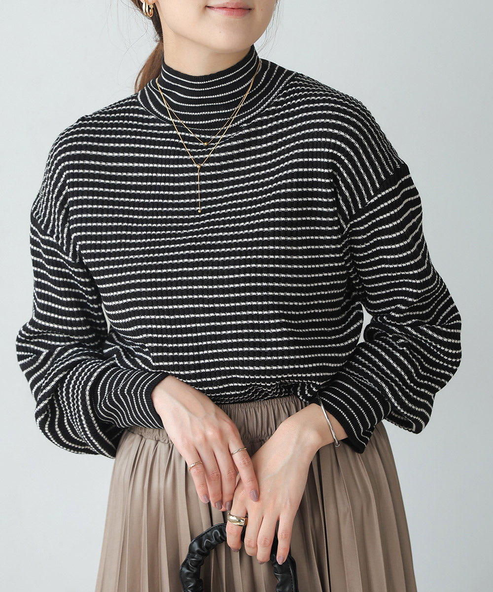 [WEB限定]バルーンスリーブモックネックリブプルオーバー