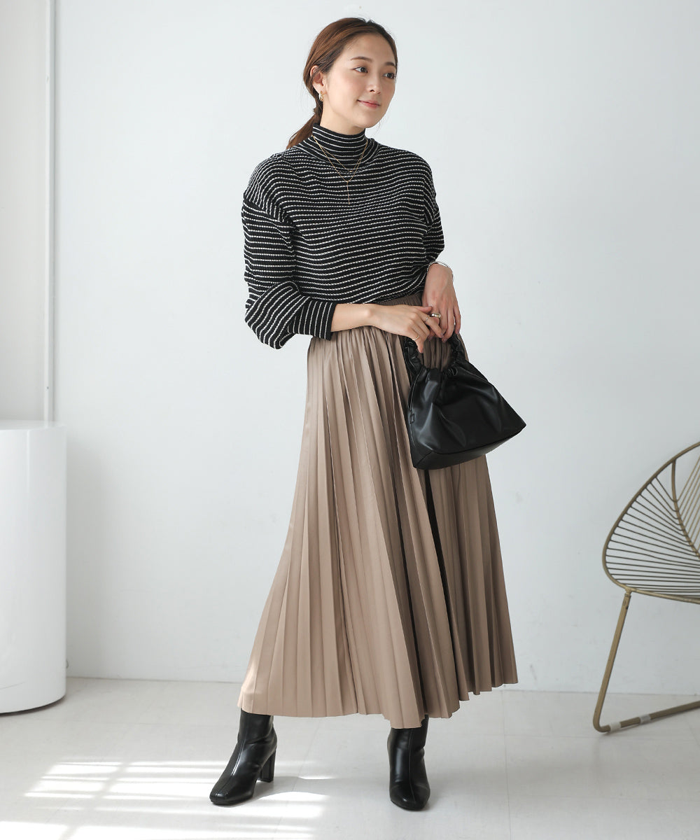 [WEB限定]バルーンスリーブモックネックリブプルオーバー