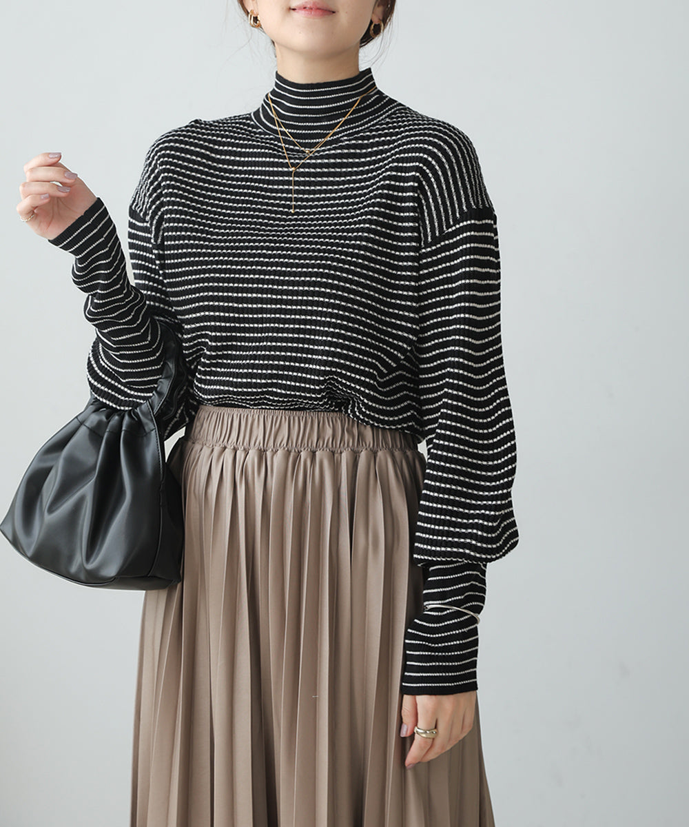 [WEB限定]バルーンスリーブモックネックリブプルオーバー