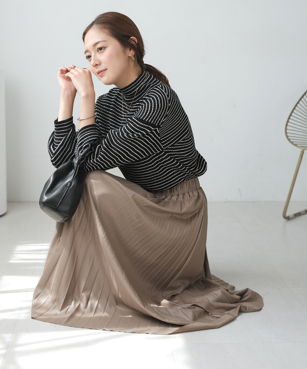 [WEB限定]バルーンスリーブモックネックリブプルオーバー