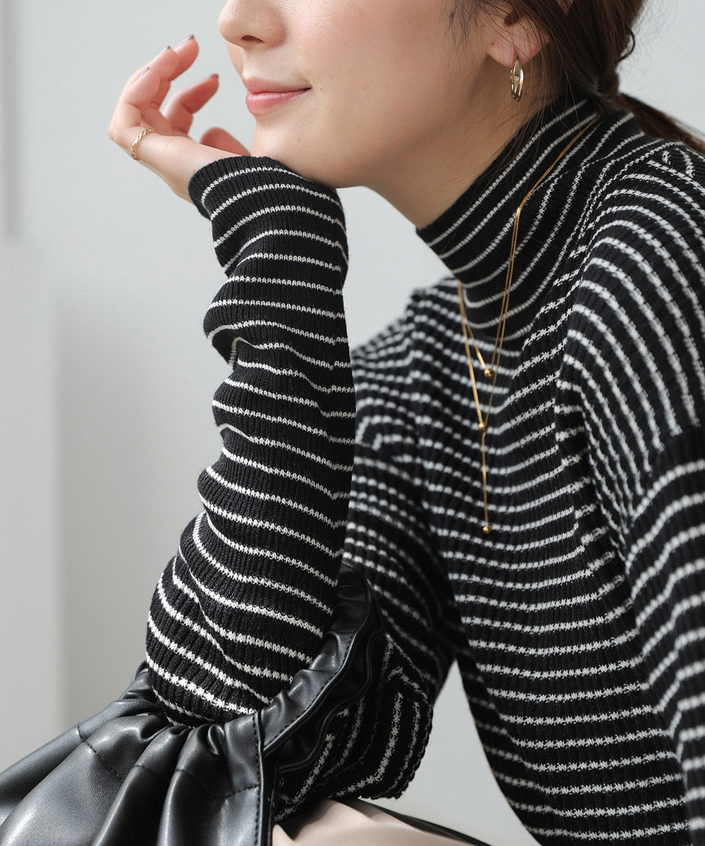 [WEB限定]バルーンスリーブモックネックリブプルオーバー